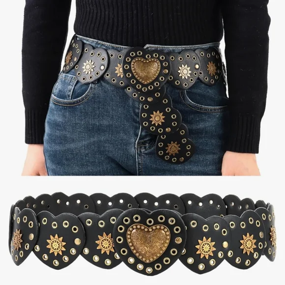 Free People Black Celestial Romance Heart Embellished Belt - Picture 7 of 12